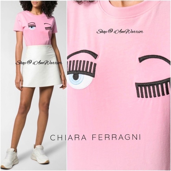 Chiara Ferragni embroidered pink WINK graphic T-shirt *shop@iamwarrior - Picture 2 of 12